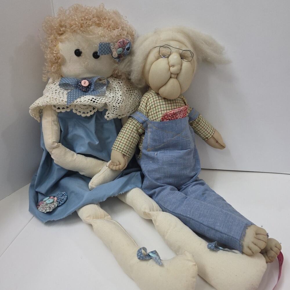 Grandma Grandpa Rag Dolls Primitive Folk Art Style Cloth Dolls Country Decor